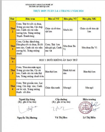THỰC ĐƠN TUẦN 2 & 4 THÁNG 12 NĂM 2025