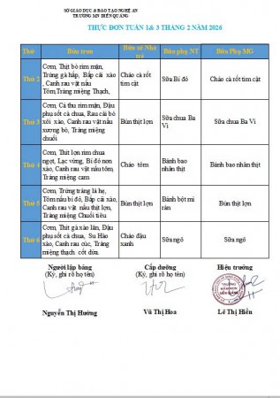 THỰC ĐƠN TUẦN 1&3 THÁNG 2 NĂM 2026